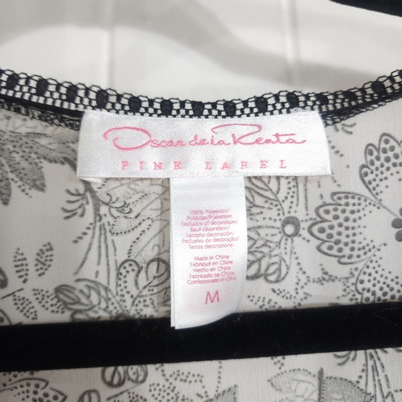 Oscar De La Renta Pink Label Robe Womens M White Black Floral Tie 3/4 Sleeve - Picture 10 of 10